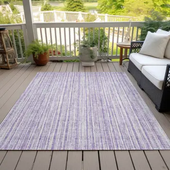 3' X 5' Lavender And Ivory Striped Washable Indoor Outdoor Area Rug