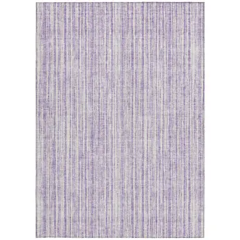 5' X 8' Lavender And Ivory Striped Washable Indoor Outdoor Area Rug