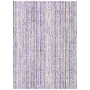 5' X 8' Lavender And Ivory Striped Washable Indoor Outdoor Area Rug