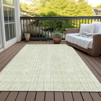 8' X 10' Mint Green And Ivory Striped Washable Indoor Outdoor Area Rug
