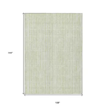 9' X 12' Mint Green And Ivory Striped Washable Indoor Outdoor Area Rug