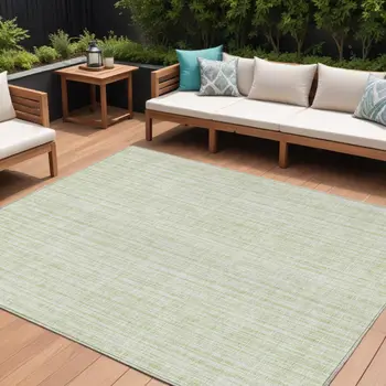 9' X 12' Mint Green And Ivory Striped Washable Indoor Outdoor Area Rug