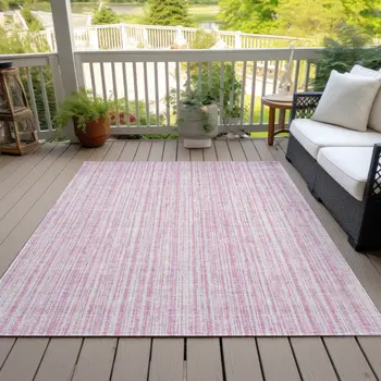 3' X 5' Pink And Ivory Striped Washable Indoor Outdoor Area Rug