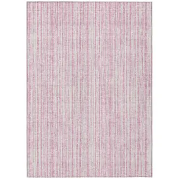 3' X 5' Pink And Ivory Striped Washable Indoor Outdoor Area Rug