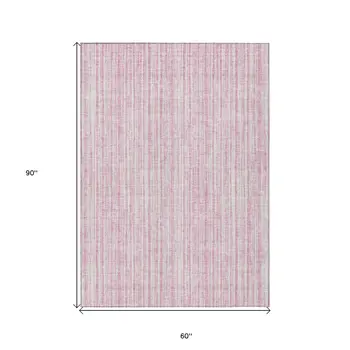 5' X 8' Pink And Ivory Striped Washable Indoor Outdoor Area Rug