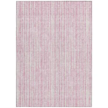 5' X 8' Pink And Ivory Striped Washable Indoor Outdoor Area Rug