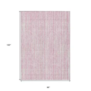 8' X 10' Pink And Ivory Striped Washable Indoor Outdoor Area Rug