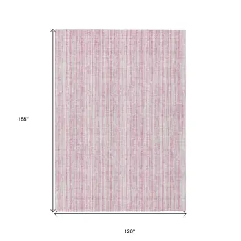 10' X 14' Pink And Ivory Striped Washable Indoor Outdoor Area Rug