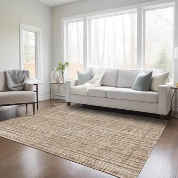 3' X 5' Orange And Beige Striped Washable Indoor Outdoor Area Rug