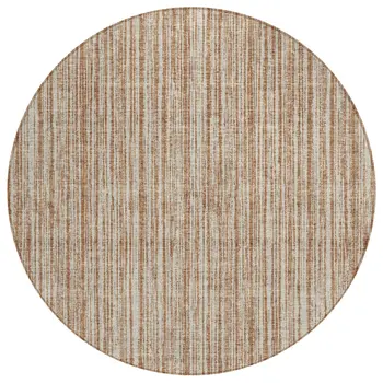 8' Orange And Beige Round Striped Washable Indoor Outdoor Area Rug