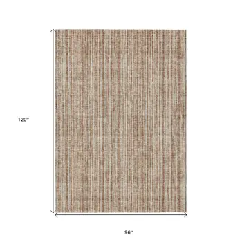 8' X 10' Orange And Beige Striped Washable Indoor Outdoor Area Rug