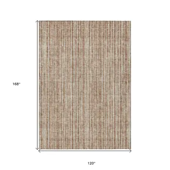 10' X 14' Orange And Beige Striped Washable Indoor Outdoor Area Rug