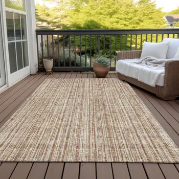10' X 14' Orange And Beige Striped Washable Indoor Outdoor Area Rug