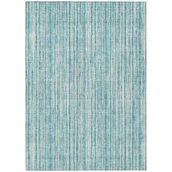 10' X 14' Teal Blue And Ivory Striped Washable Indoor Outdoor Area Rug