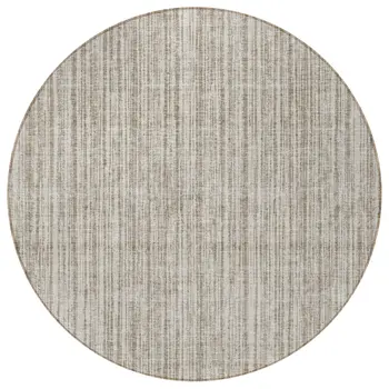 8' Taupe And Beige Round Striped Washable Indoor Outdoor Area Rug