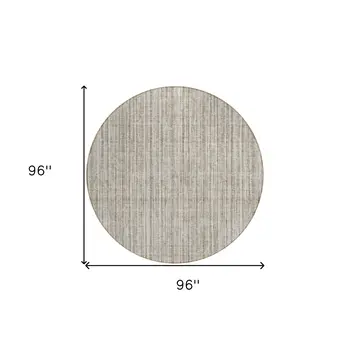 8' Taupe And Beige Round Striped Washable Indoor Outdoor Area Rug
