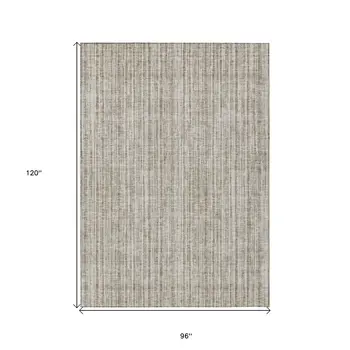 8' X 10' Taupe And Beige Striped Washable Indoor Outdoor Area Rug
