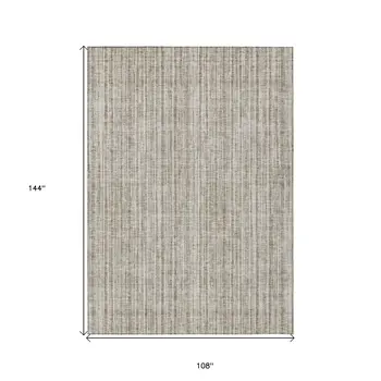 9' X 12' Taupe And Beige Striped Washable Indoor Outdoor Area Rug