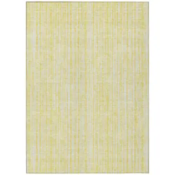 3' X 5' Yellow And Ivory Striped Washable Indoor Outdoor Area Rug