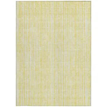 3' X 5' Yellow And Ivory Striped Washable Indoor Outdoor Area Rug