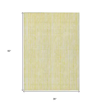 3' X 5' Yellow And Ivory Striped Washable Indoor Outdoor Area Rug