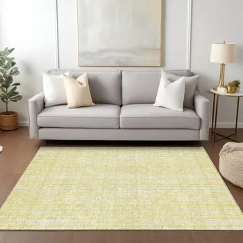 3' X 5' Yellow And Ivory Striped Washable Indoor Outdoor Area Rug