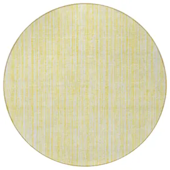 8' Yellow And Ivory Round Striped Washable Indoor Outdoor Area Rug