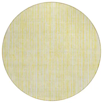 8' Yellow And Ivory Round Striped Washable Indoor Outdoor Area Rug