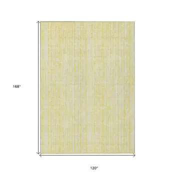 10' X 14' Yellow And Ivory Striped Washable Indoor Outdoor Area Rug