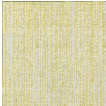 10' X 14' Yellow And Ivory Striped Washable Indoor Outdoor Area Rug
