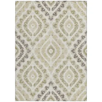 3' X 5' Beige Taupe And Ivory Floral Washable Indoor Outdoor Area Rug