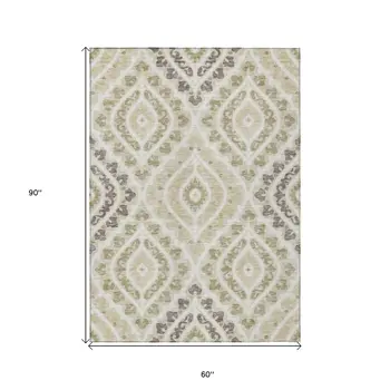 5' X 8' Beige Taupe And Ivory Floral Washable Indoor Outdoor Area Rug
