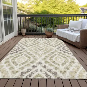 5' X 8' Beige Taupe And Ivory Floral Washable Indoor Outdoor Area Rug