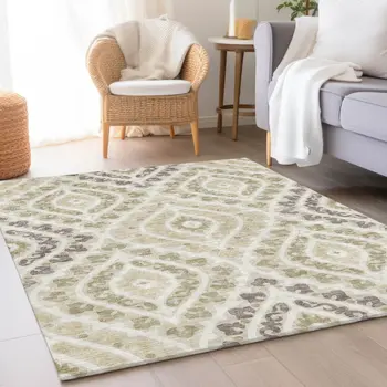 5' X 8' Beige Taupe And Ivory Floral Washable Indoor Outdoor Area Rug