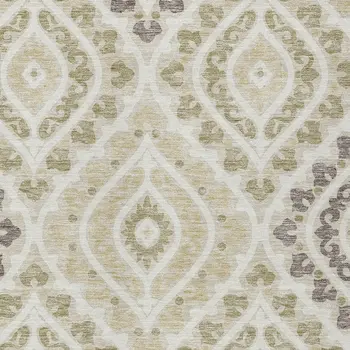 9' X 12' Beige Taupe And Ivory Floral Washable Indoor Outdoor Area Rug