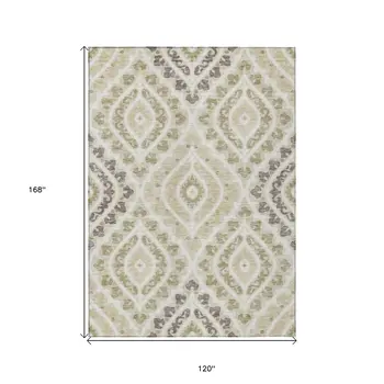 10' X 14' Beige Taupe And Ivory Floral Washable Indoor Outdoor Area Rug