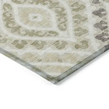 10' X 14' Beige Taupe And Ivory Floral Washable Indoor Outdoor Area Rug