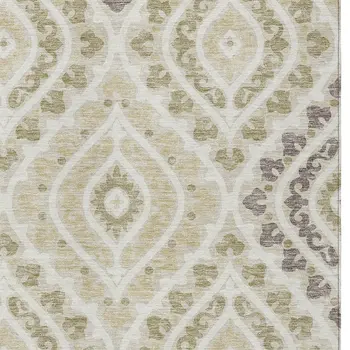 10' X 14' Beige Taupe And Ivory Floral Washable Indoor Outdoor Area Rug