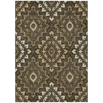 5' X 8' Brown Taupe And Gray Floral Washable Indoor Outdoor Area Rug