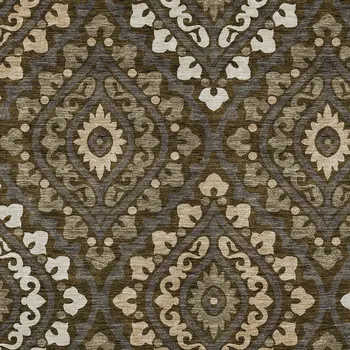 5' X 8' Brown Taupe And Gray Floral Washable Indoor Outdoor Area Rug