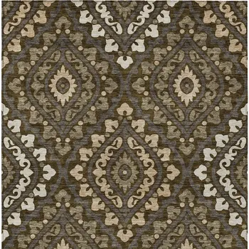 8' X 10' Brown Taupe And Gray Floral Washable Indoor Outdoor Area Rug