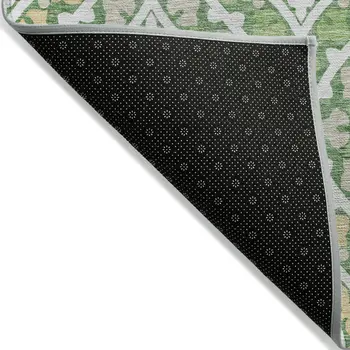 3' X 5' Green Beige And Ivory Floral Washable Indoor Outdoor Area Rug