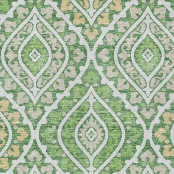 3' X 5' Green Beige And Ivory Floral Washable Indoor Outdoor Area Rug