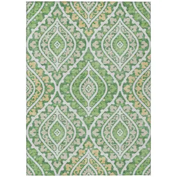 5' X 8' Green Beige And Ivory Floral Washable Indoor Outdoor Area Rug