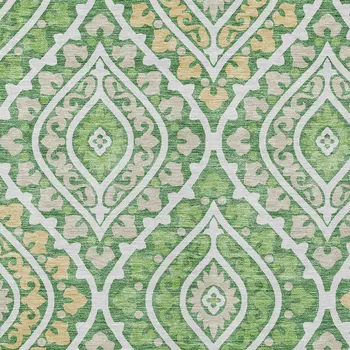 8' X 10' Green Beige And Ivory Floral Washable Indoor Outdoor Area Rug