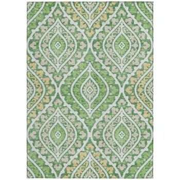 10' X 14' Green Beige And Ivory Floral Washable Indoor Outdoor Area Rug
