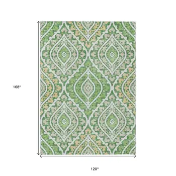 10' X 14' Green Beige And Ivory Floral Washable Indoor Outdoor Area Rug