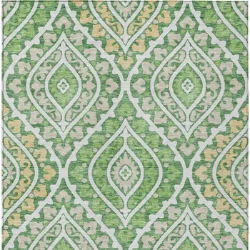 10' X 14' Green Beige And Ivory Floral Washable Indoor Outdoor Area Rug