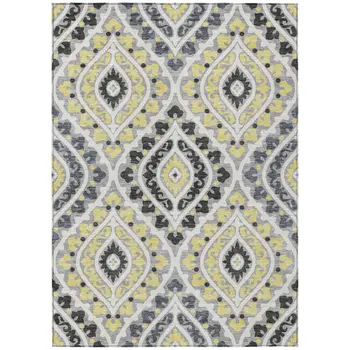 3' X 5' Gray Silver And Charcoal Floral Washable Indoor Outdoor Area Rug