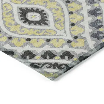 3' X 5' Gray Silver And Charcoal Floral Washable Indoor Outdoor Area Rug